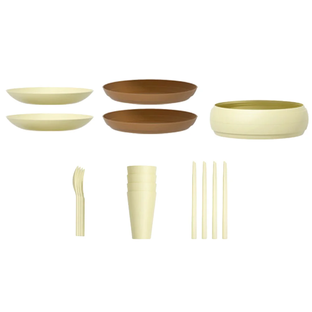 

1 Set Camping Picnic Tableware Reusable Cutlery Plate Cup Spoon Chopsticks Bowl