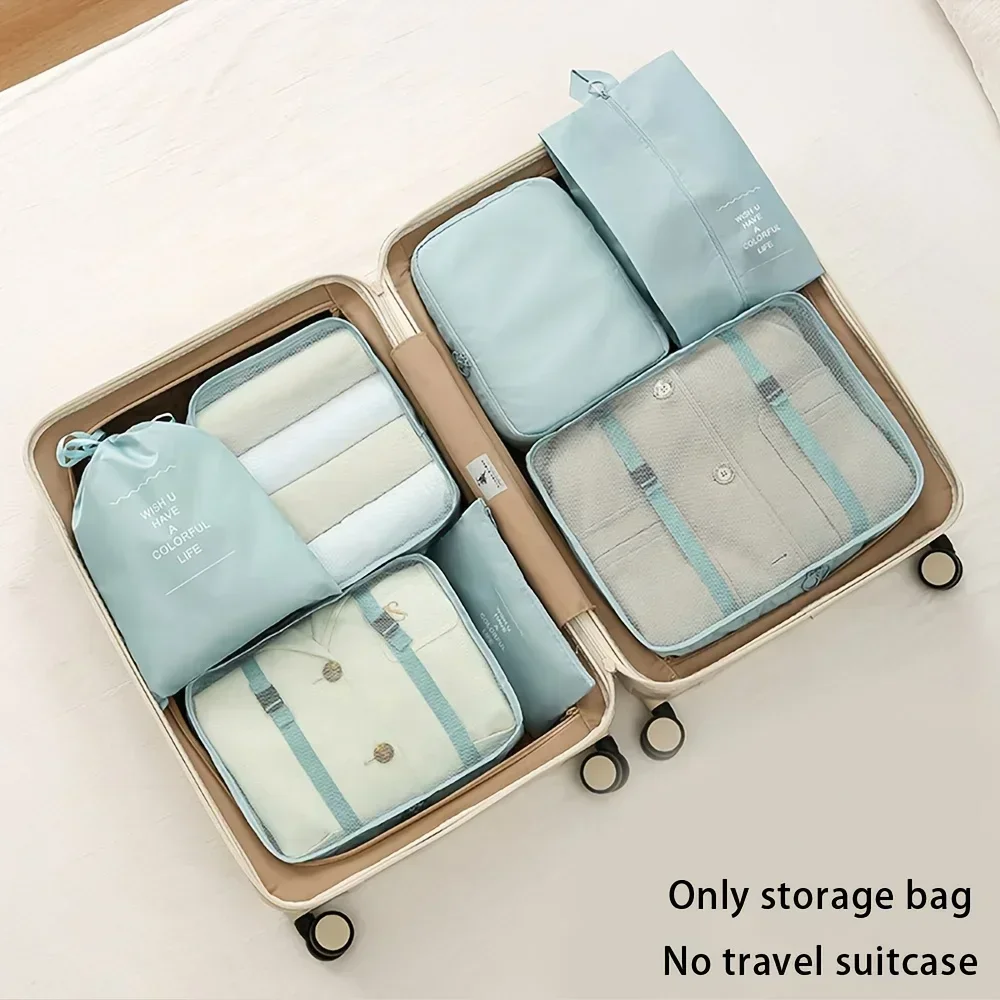 7-Piece Large Capacity Travel Storage Bag Set Portable Packing Organizer for Clothes Pants and Socks
