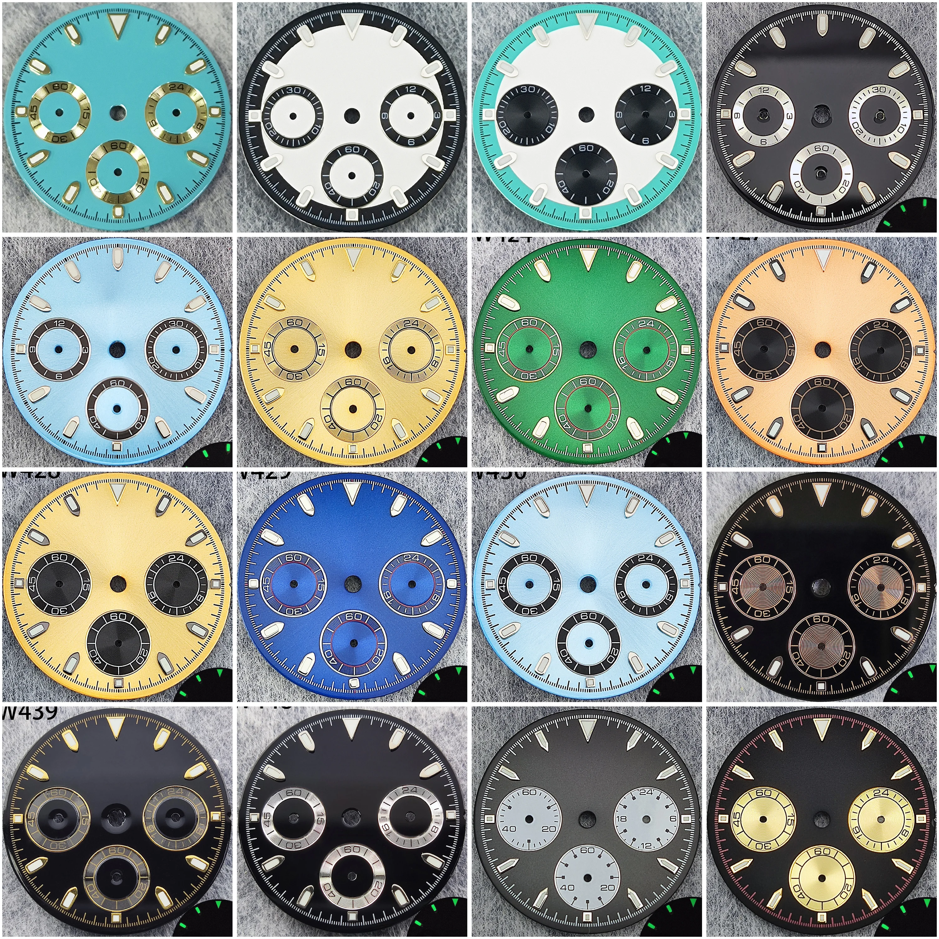 29.5mm Green Luminous Chronograph Dial with 6 Hands for Quartz Movement Watches