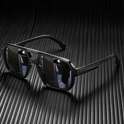 Polarized Retro Square Double Bridge Vintage Sunglasses - UV400 Protection (Black)