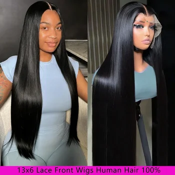 Parrucche Lace Front con Capelli Lisci, Parrucche Brasiliane Trasparenti, Capelli Pre-Pizzicati per Donne