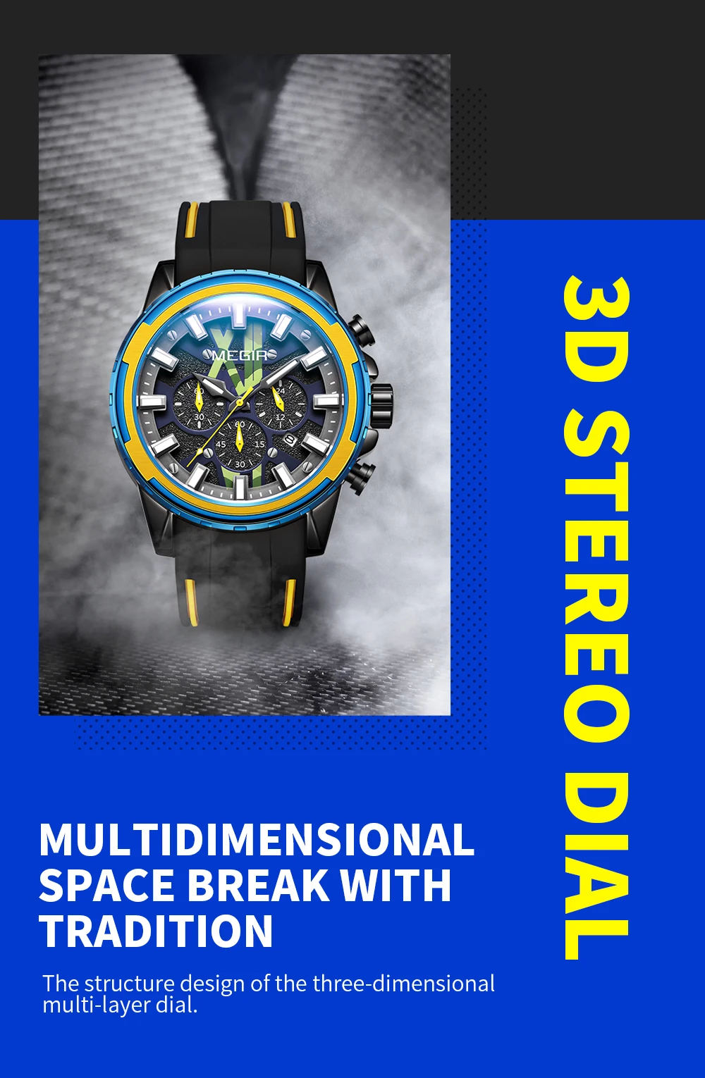 MEGIR New Fashion Men's Luminous Sports Waterproof Personality Quartz Wrist Timer Calendar Silicone Watches Reloj Hombre 2133