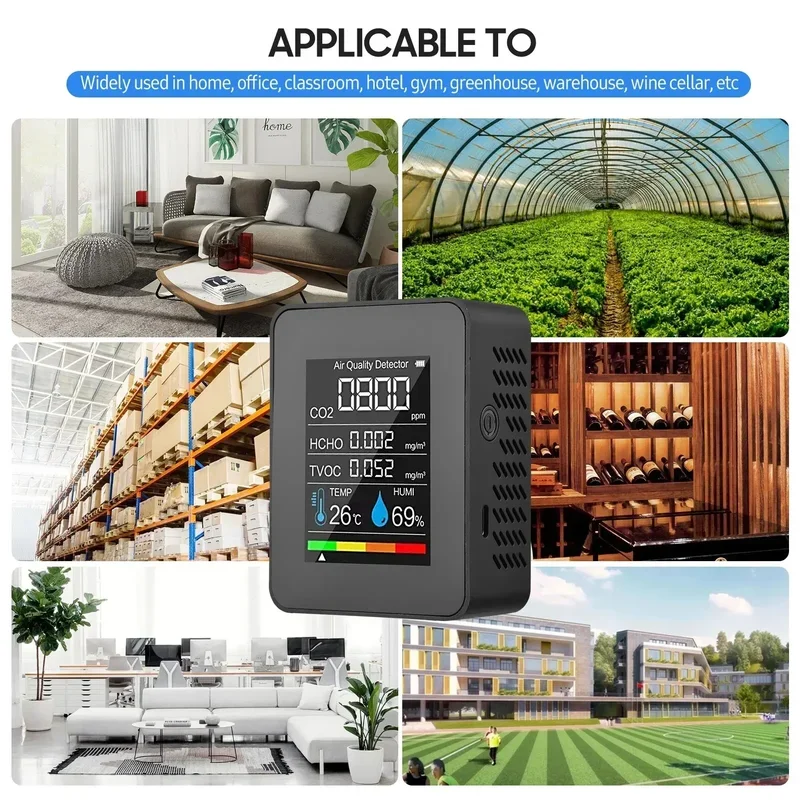 Multifunctional 5in1 CO2 Meter Digital Temperature Humidity Tester Carbon Dioxide TVOC HCHO Detector Air quality Monitor carbon dioxide detector