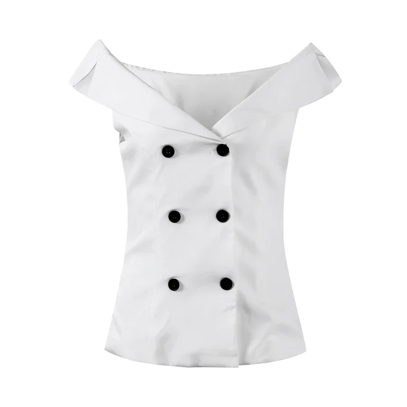 Fashion Off Shoulder Double-breasted Vest Women Sexy Slim Sleeveless Waistcoat Summer New Ladies Fashion Tops Streetwear