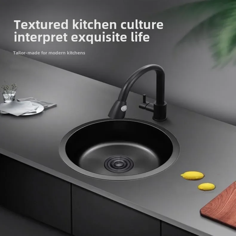 Black Round Bar Sink Nano Stainless Steel Single Basin Small Kitchen Dishwashing and Vegetable Washing Sink kitchen sink cocina