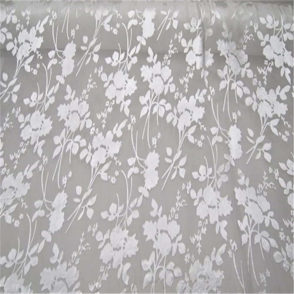 Soft Regular White Color Flower Pure Silk Burn Out Fabric for Lady Elegant Summer Dress Good Price