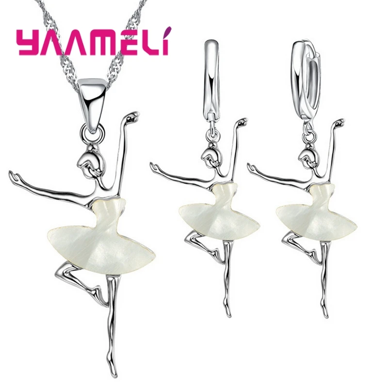 Ballet Girls Pendants Necklaces Earrings Set Jewelry Set For Girls Party Silver Jewelry Set