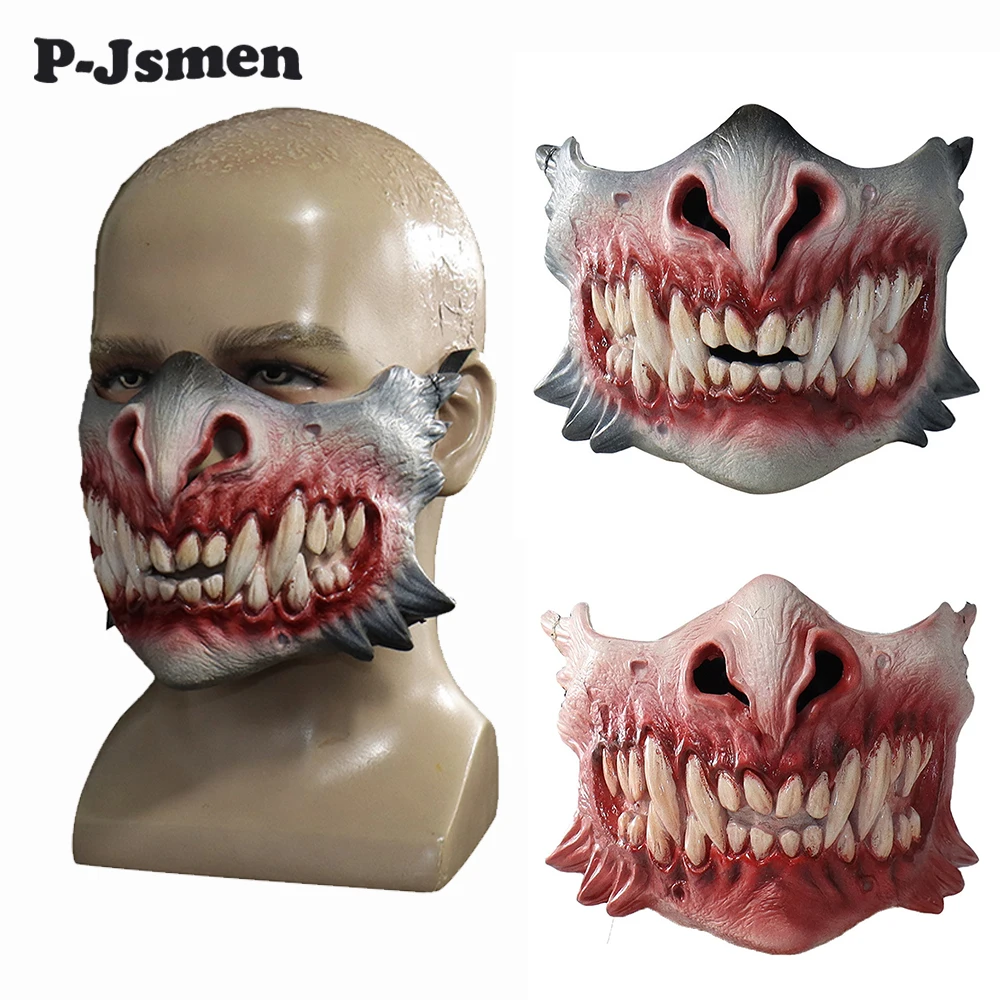 

P-Jsmen Horror Mask Halloween Decoration Creepy Teeth Half Face Halloween Scary Cosplay Props Zombie Variation Accessories