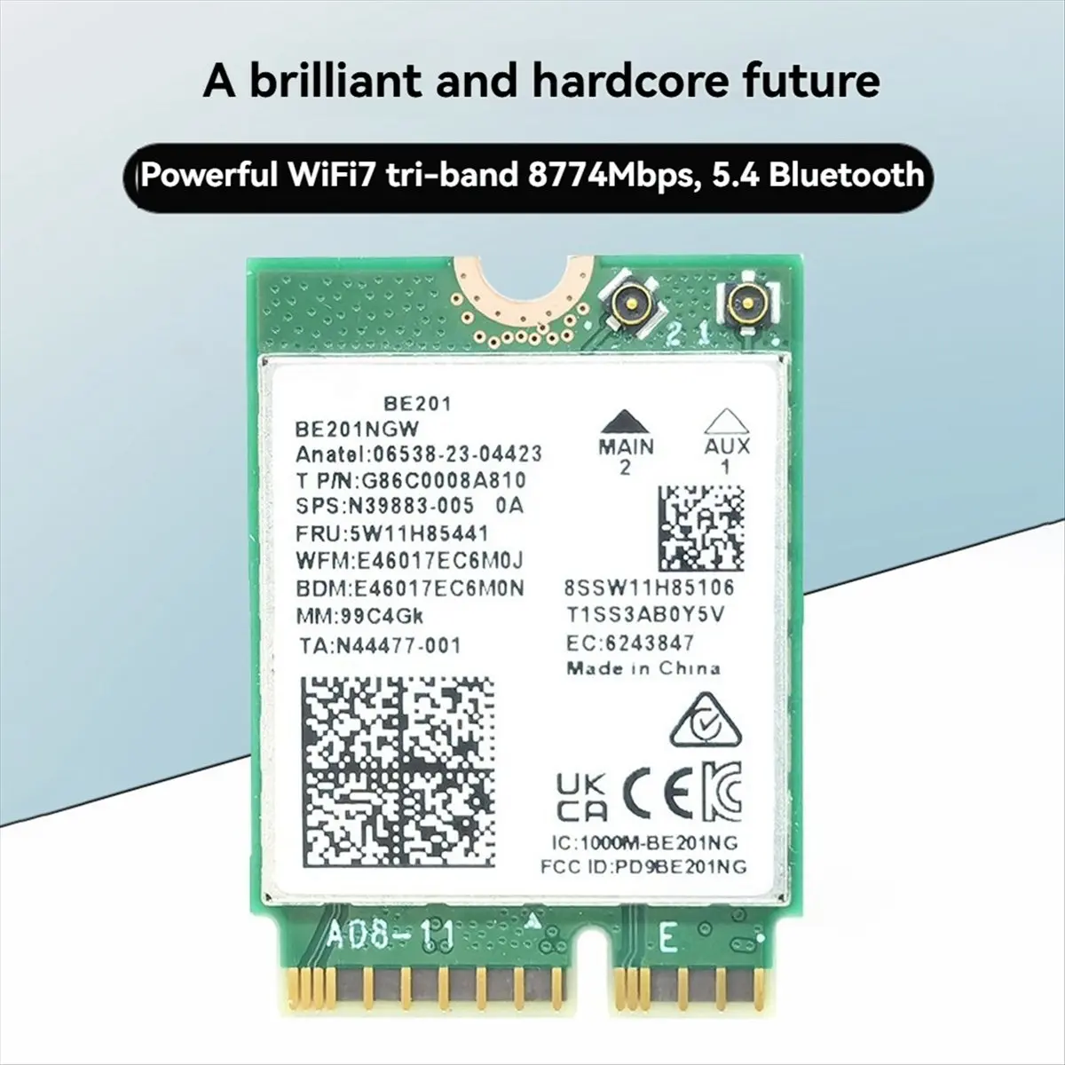A10R BE201 BE201NGW WIFI7 카드 M.2 Cnvio3 8774Mbps 트라이밴드 BT5.4 무선 WIFI 모듈(8DB 안테나 포함) Win10/11 64비트용