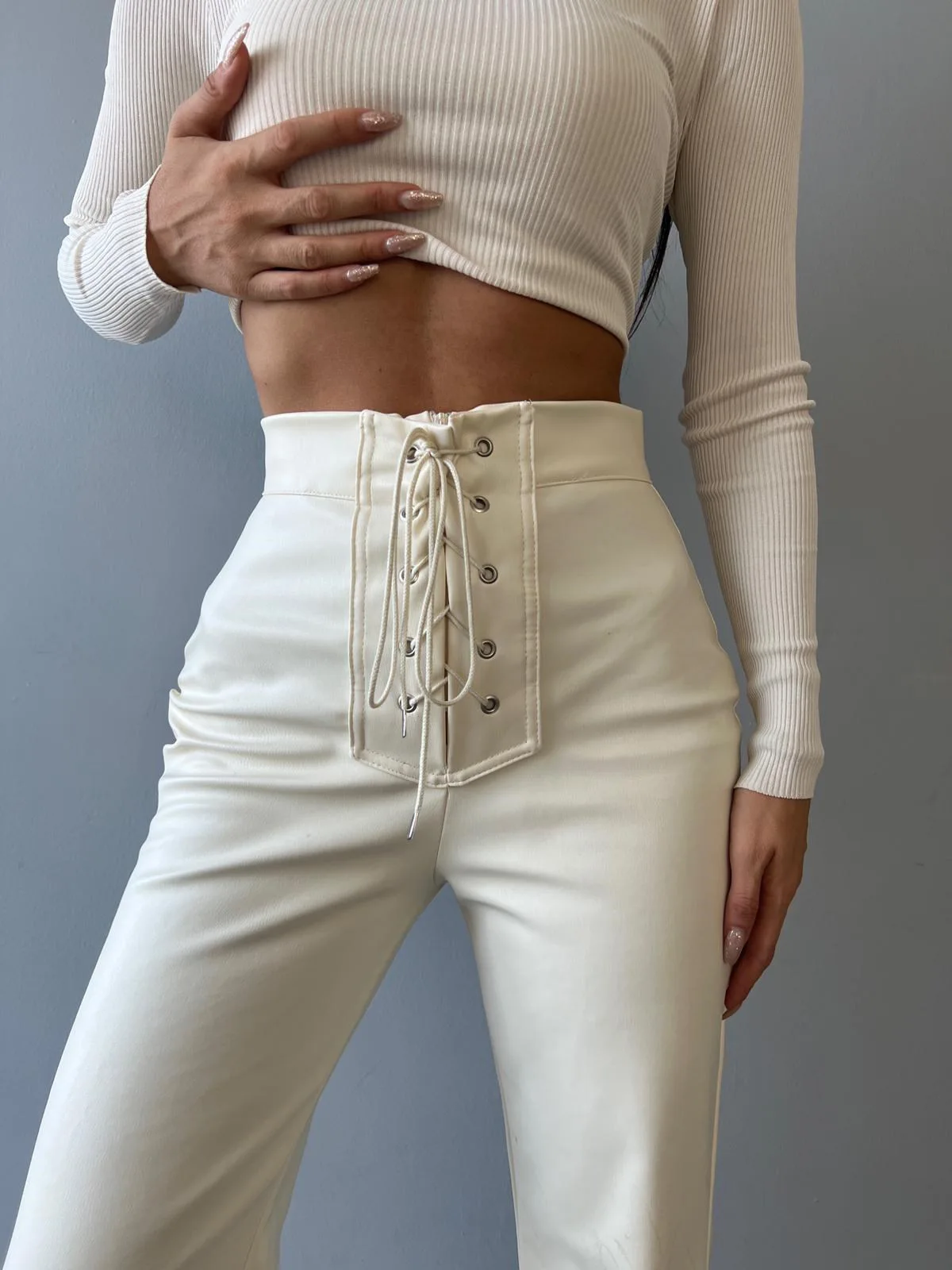 Solid Color Slim Flare Leather Pants For Women 2025 Fashion Vintage Elegant Women's High Waist Pants Female Streetwear Trousers