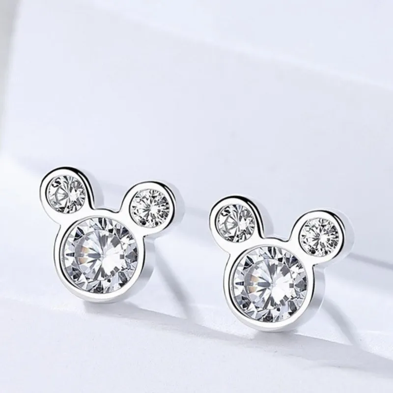 Silver Color Cute Cartoon Mickey Stud Earrings for Women Lovely Shiny Zircon Mouse Female Fashion Earring Jewelry Accessories