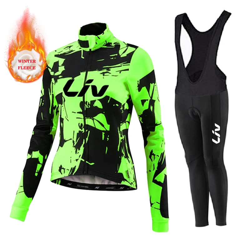 Liv Women Team Winter Fleece Long Sleeve Cycling Jersey Set Mountian Bicycle Clothes Wear Ropa Ciclismo Racing Bike Jersey Suit 3