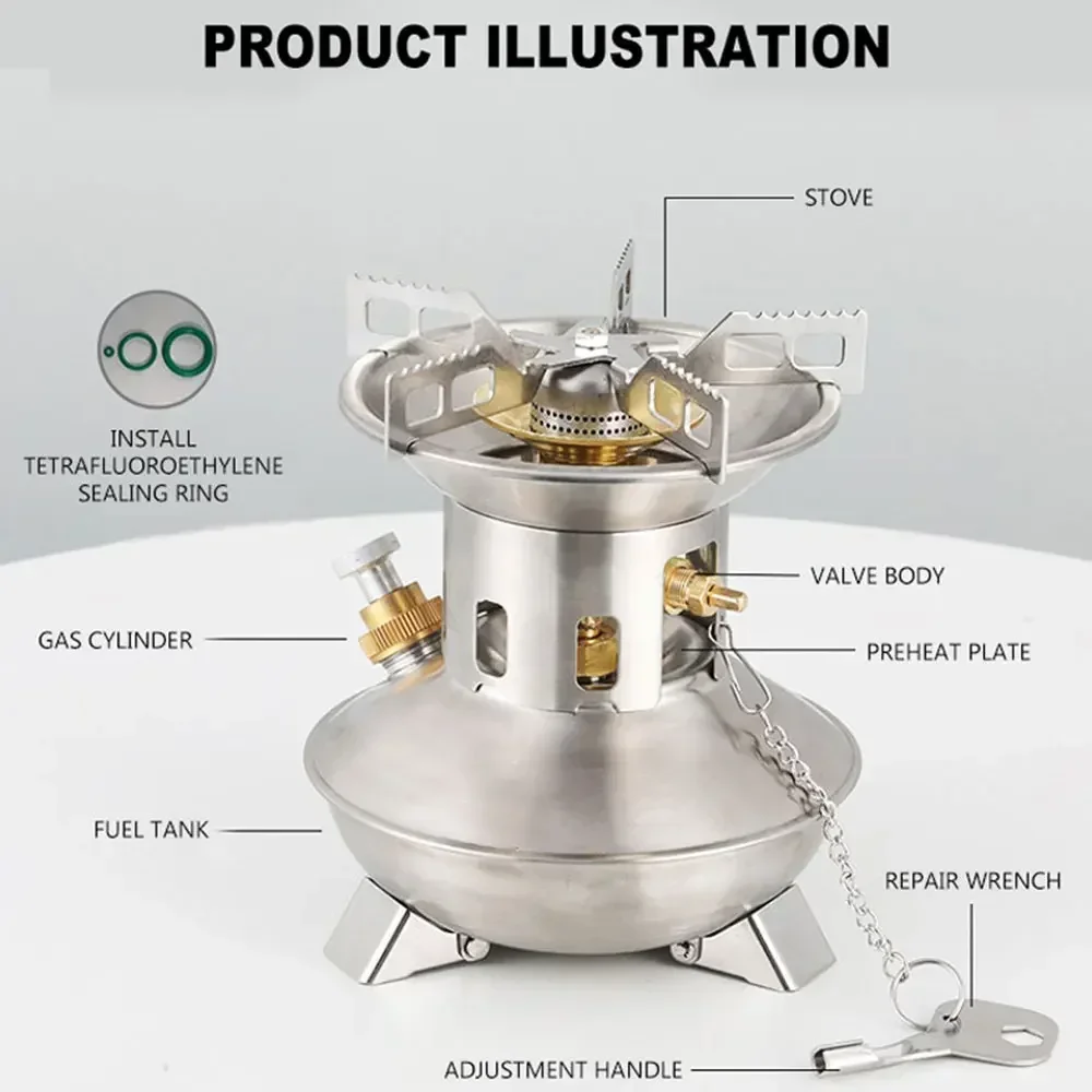Gas Burner Stainless Steel Outdoor Gasoline Furnace Maintenance-Free Preheating Integrated Portable Gas Stove Camping Tile SG500 4