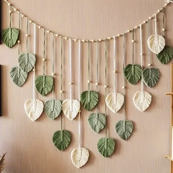 Tapisserie murale moderne en macramé, décoration murale bohème, décoration de la maison, plume en macramé suspendue au mur 1