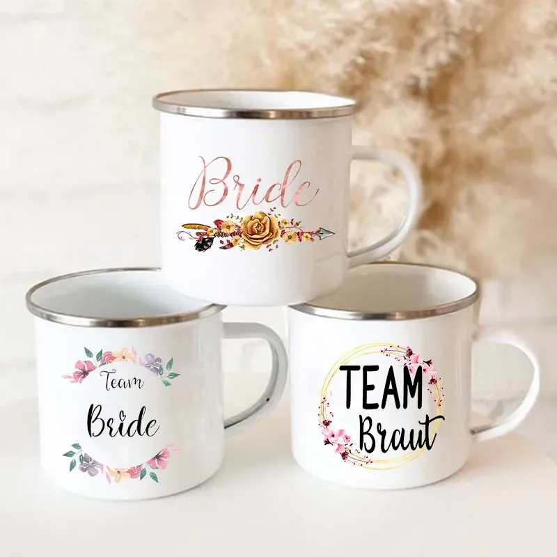 

Эмалированная Кружка с принтом Team Bride для девичника, семейная чашка для кофе и вина, креативная горничная Honor, ручные кружки