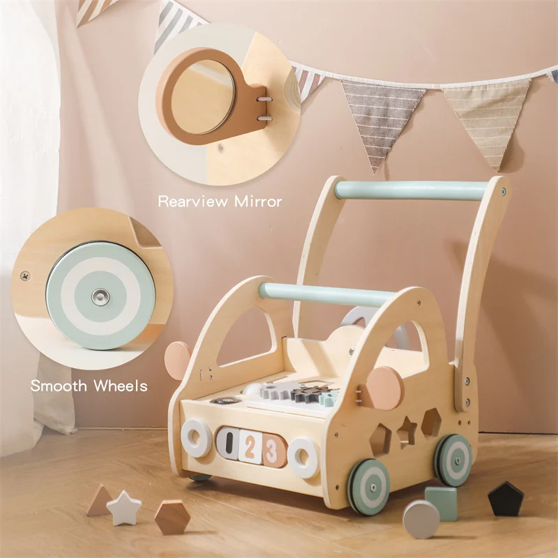 Children's Wooden Walker Montessori Toy Cart Learning Kids Simulated Shopping  For 3 Year Baby Car Toddler Trolley Wagon Gifts 5