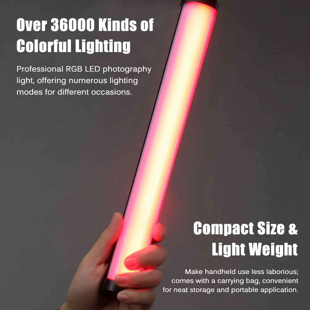 NiceFoto TC-210RGB RGB LED 풀 컬러 라이트 튜브, 휴대용 필 라이트 스틱, 바이 컬러 온도 2500K-9900K 스텝리스 D