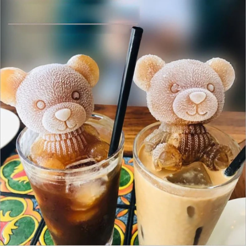 Ice Cube Maker Silicone Mold Ice Cream Popsicle Mould Creative DIY Bear Animal Shape For Bartender Whiskey Wine Bar Accessory