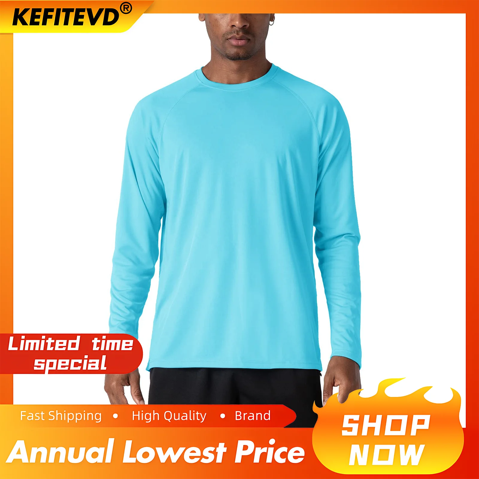 KEFITEVD Quick Drying Men's UPF 50+ Long Sleeve T-Shirts Men Sun Protection Outdoor Fishing Hiking T-Shirts UV Block Shirts Tops mens t shirts fishing shirts mens long sleeve shirts