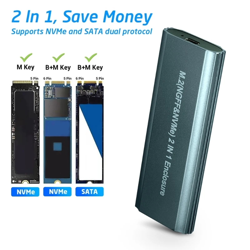 M2 Ssd Case Nvme Enclosure M.2 A Usb Type C 3.1 Adattatore Ssd Per Dual Nvme Pcie Ngff Sata M/B Key Case 2230-2280 Ssd