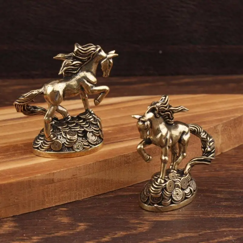 Brass Zodiac Horse With Money Horse Ornaments Desktop Decoration Crafts Ornaments Antique Bronze Animal Miniature Model