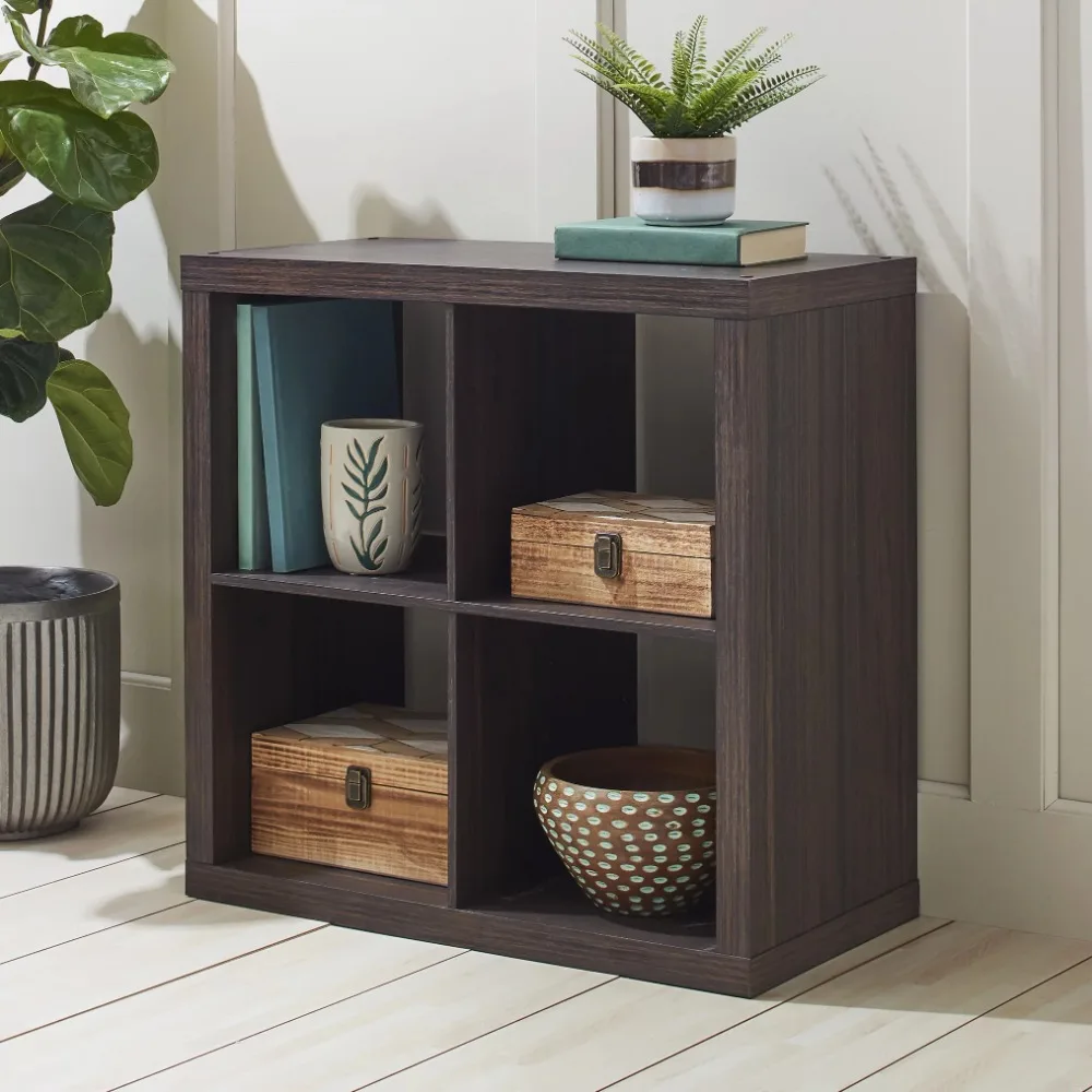 

4-Cube Storage Organizer, Tobacco Oak, Bookcase, Display Shelf Cube Storage for Bedroom, Hallway, Office, Living Room Cabinet