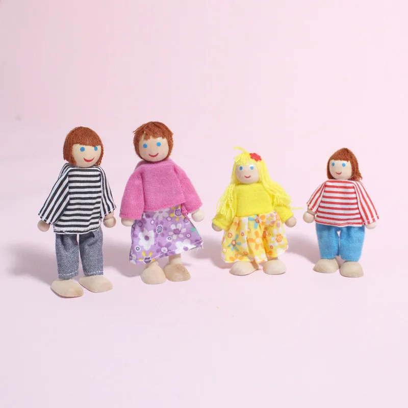 Wooden Doll Toys Set Dollhouse Family Dolls Figures Dressed Characters Children Kids Pretend Toy Gifts 5