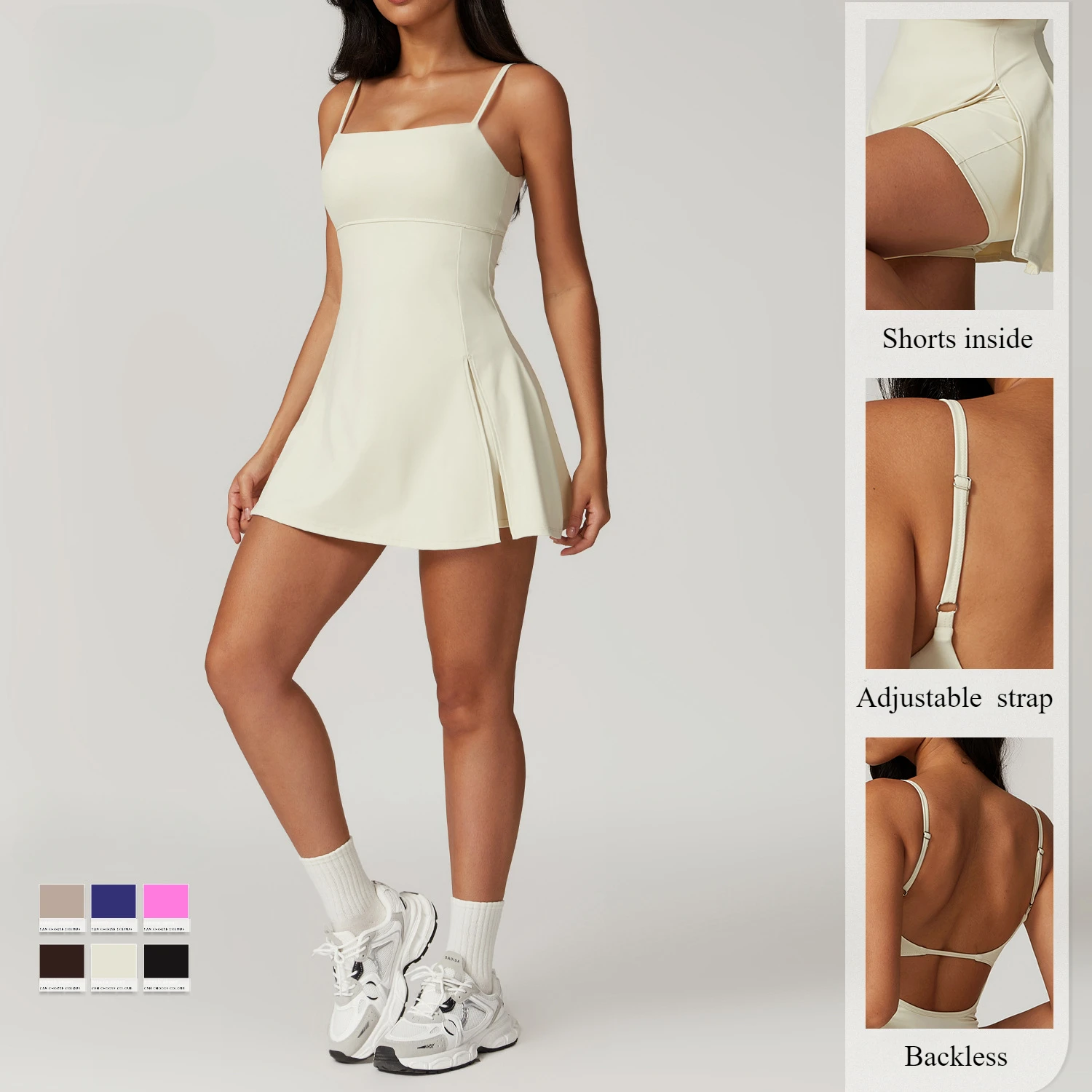 Tennis Dress with Shorts Women Badminton Clothing Casual Golf Wear Workout Gym Outfit Sport Dress with Shorts Underneath women dress,sports clothing