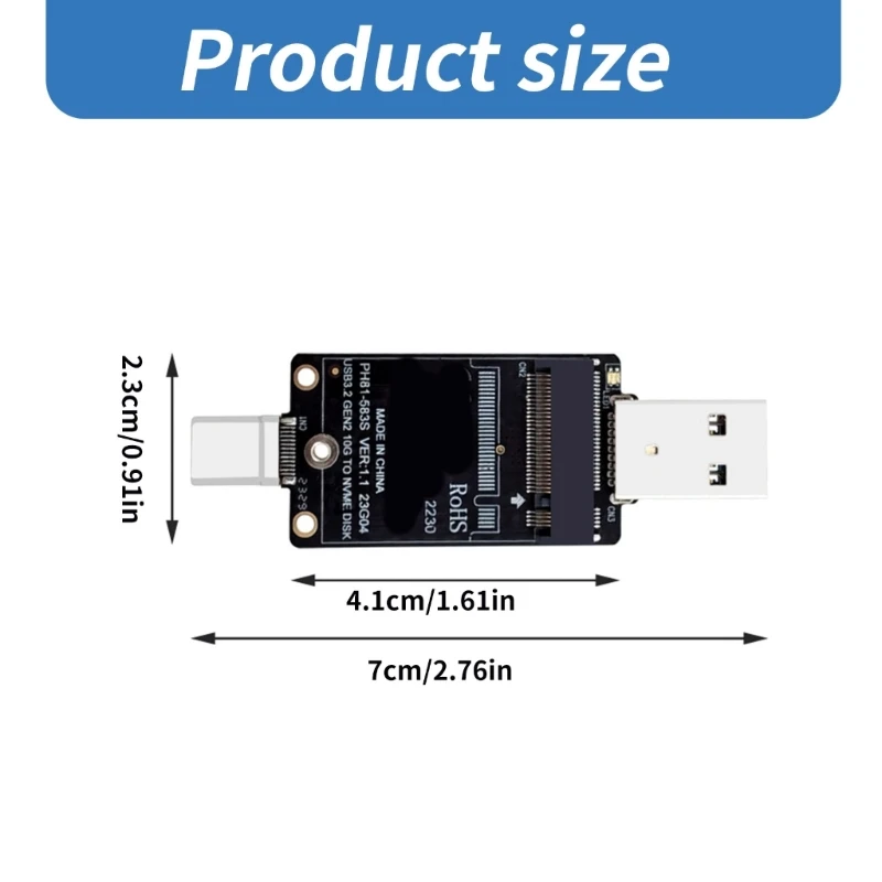 JMS583 M.2 NVME SSD Adapter M.2 to USB A Type C Converter Support SSD 2230