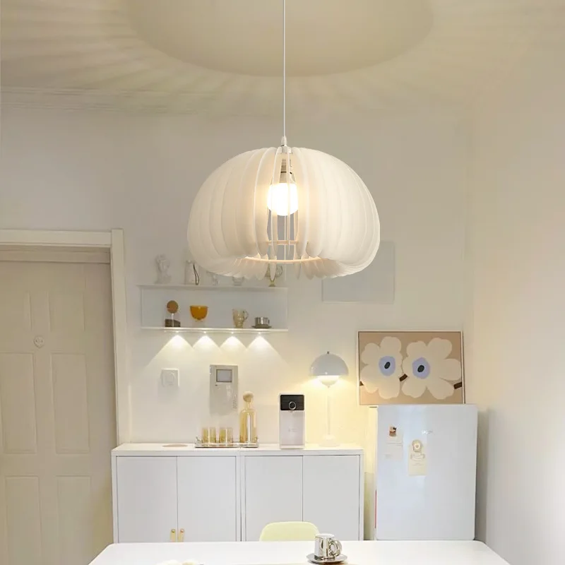 

New Nordic Dining Table Pendant Light Simple Bedroom Pumpkin Chandelier Light White Warm Cafe Decor Ceiling Pendant Light