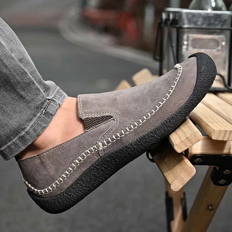 Spring Genuine Leather Men's Shoes Brand Autumn Plus Size Men's Casual Leather Shoes Outdoor Slip-On Oxfords Men Flat Moccasins