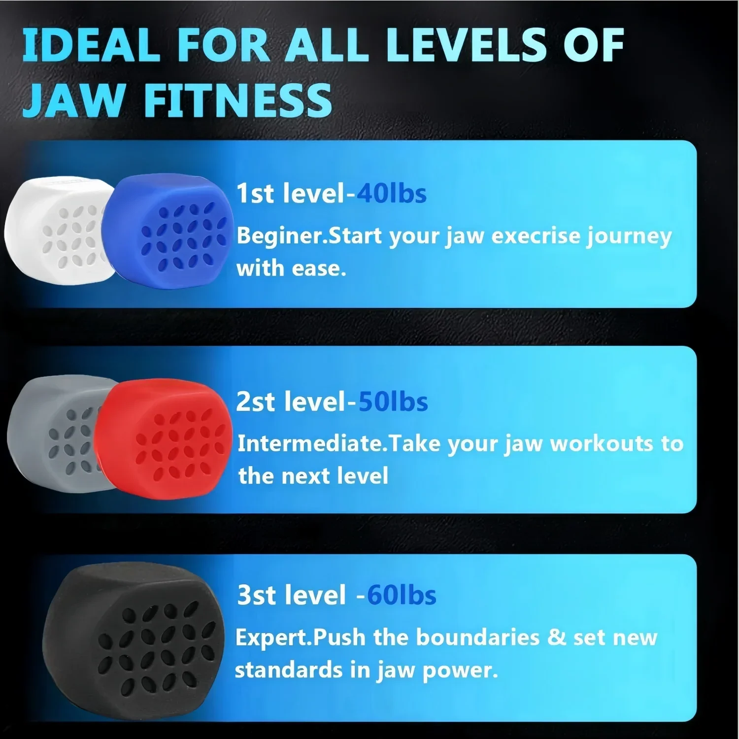 6pcs/Box (40+50+60LBS) Silicone Jaw Line Exerciser Ball Jaw Line Trainer Face Facial Muscle Trainer Chew Ball Training