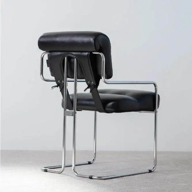 Sedia da Ufficio Vintage in Acciaio Inossidabile, Sedia da Pranzo Stile Bauhaus, Sedia Singola di Design Retrò per Negoziazioni e Relax - immagine 4