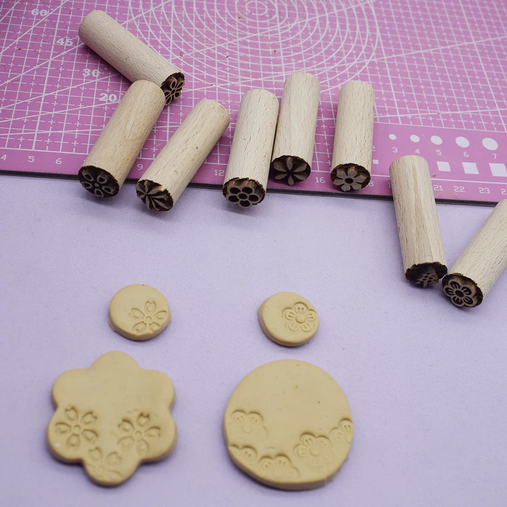 1.5cm Mini Clay Stamp Wood Block Flower Emboss Press Stamp For Polymer Clay Pottery Texture Impressive Print Seals