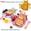 Free Custom Logo Baby Soft Silicone Sucker Bowl Plate Non-slip Squirrel Spoon Fork Sets Children's FeedingTableware  BPA Free 1