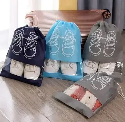 5pcs/set Shoe Storage Bag With Thickened Non-woven Fabric Strap Mouth Large Capacity Travel Waterproof Shoe Bag Moistureproof
