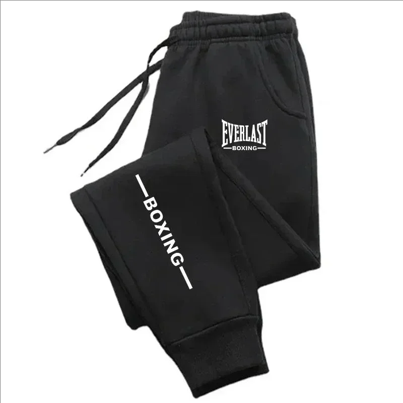 Unisex EVERLAST printed running pants with fleece lining, casual jogging sportswear for autumn and winter