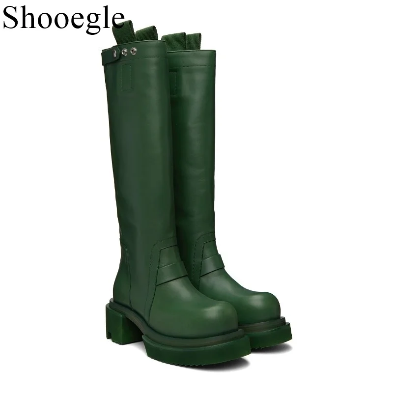 2022 Autumn Men Ankle Green Boots Fashion Shoes Slip On Mid Calf Black