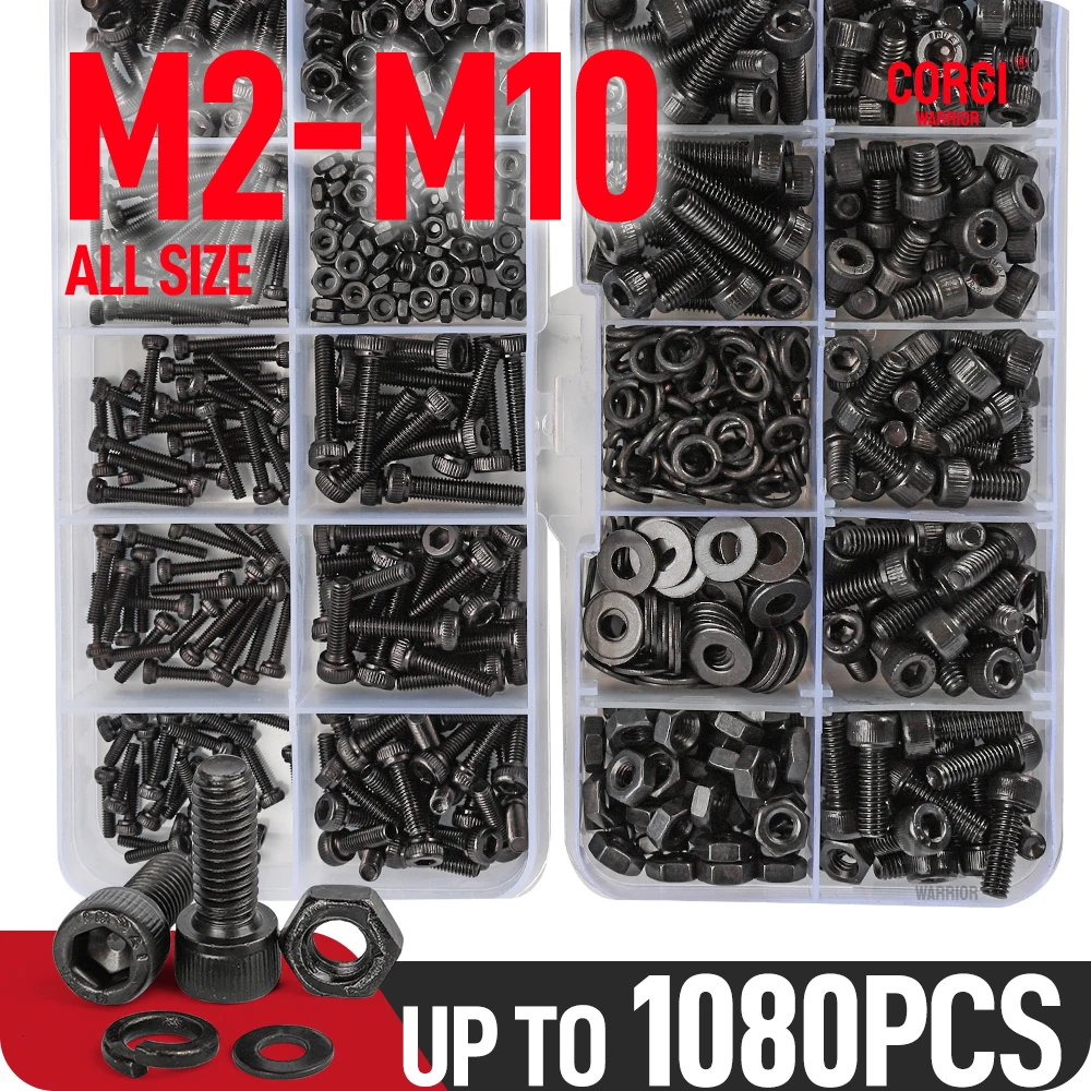 Juego De 180 Tornillos Fastener Con Cabeza Hexagonal Negra M | Cuotas