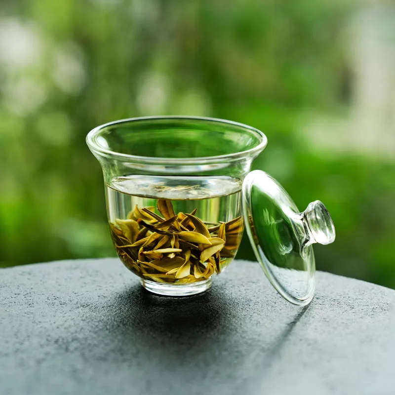 100ML Small Capacity Transparent High Borosilicate Glass Teacup Heat Resistant Kungfu Tea Cup with Lid Household Gaiwan Tea Set