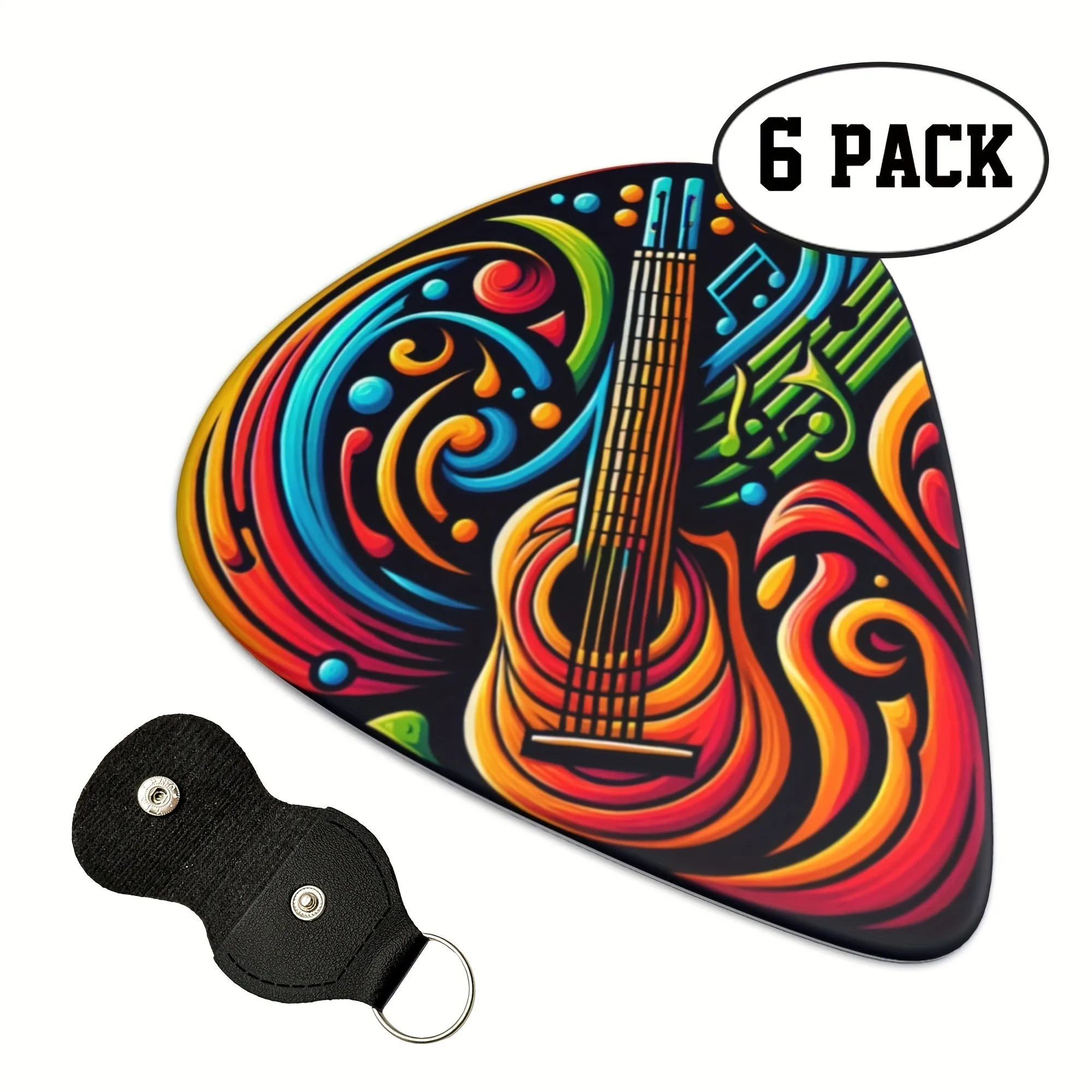 Original Sound Guitar Picks Double-Sided Printed Ukulele Guitar Finger Shrapnel Keychain Holster 6 Pcs Gift For Music Lovers guitar picks