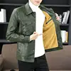2024 New Style Leather Men's New Lapel Handsome Casual Thin Plus Fleece Coat Young Slim Korean Wear Fashion Trend Zipper Jacket 1