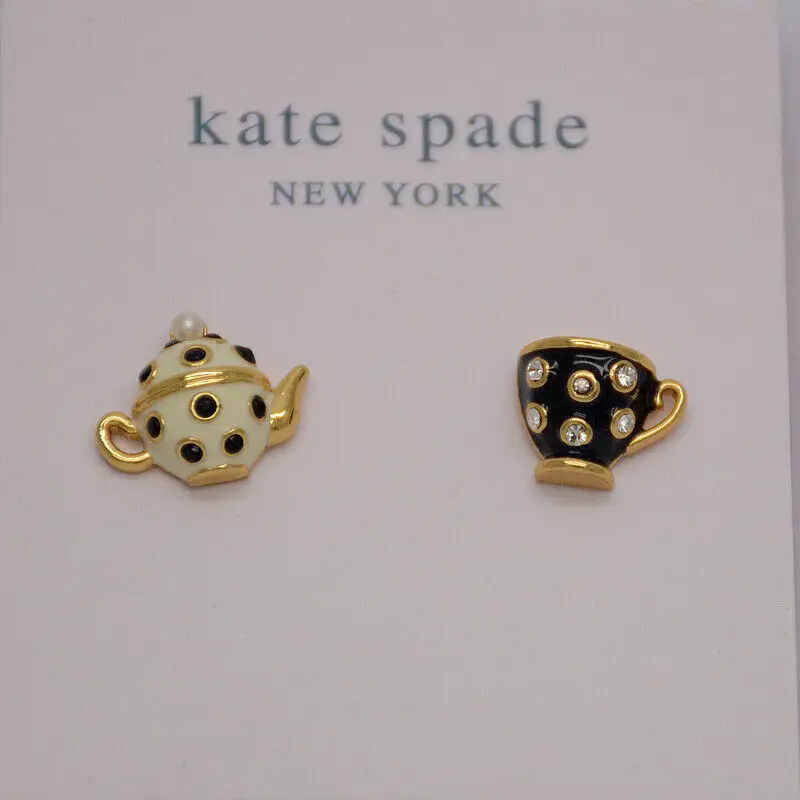 

Jewelry Unique Gold Tone enamel Teapot Cup post Stud Pierced Earrings