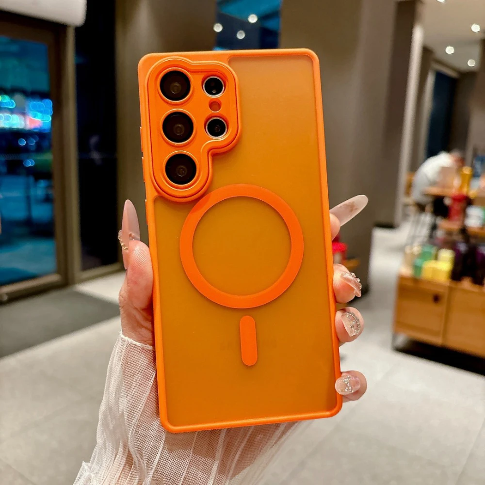 Luxury Translucent Magnetic Armor Case with Matte Back Cover