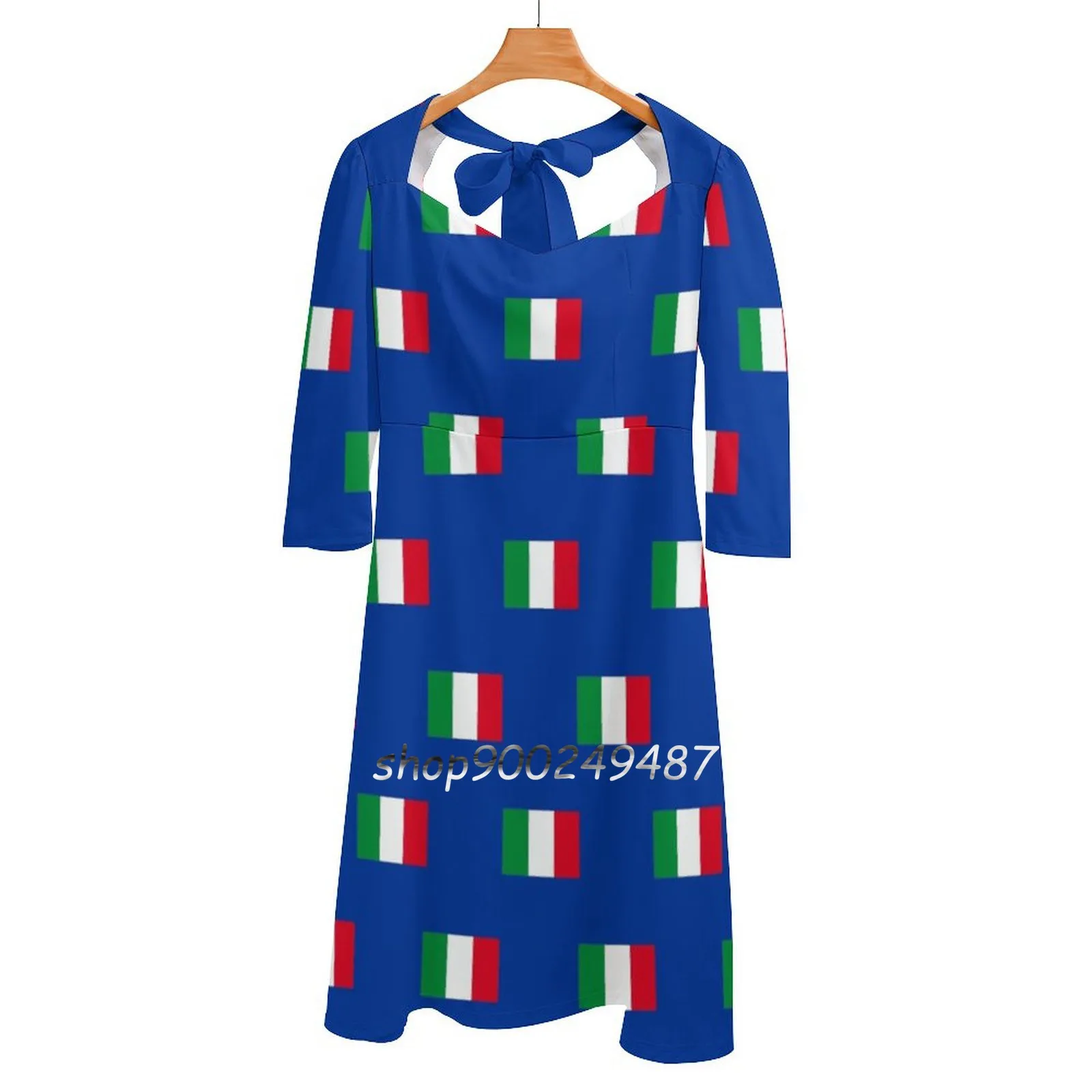 

Flag Of Italy , Bandiera Di Italia , Blue Background Square Neck Dress Sweet Summer Dress Women Elegant Halter Print Dress Flag