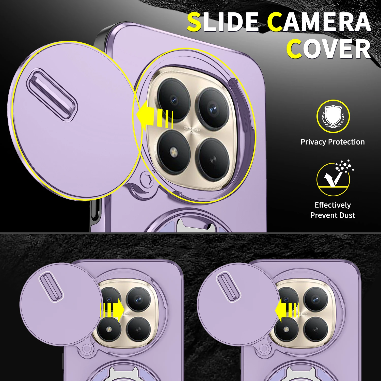 Magnetic Rotating Bracket Phone Case with Sliding Window and Anti-Fall Protection