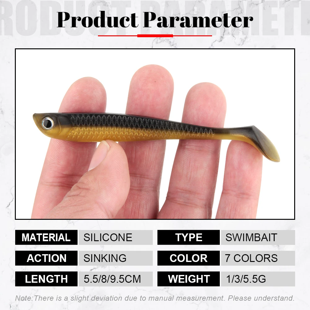 Rosewood 10pcs Fake Fish Baits Silicone Spinning Trout River Fishing Lures  Rubber Black Minnow Paddle Pike Bass Pesca