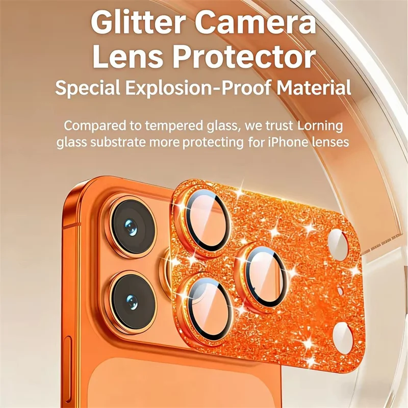 Sparkling Diamond Metal Camera Lens Protector with Full Coverage Glass