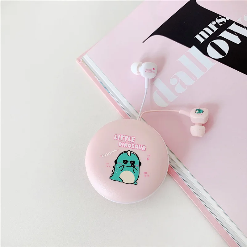 2022 New Cute Cartoon Dinosaur Headphone Stereo Wired Earphones With Storage Box Daughter Children Adult Earbuds For Gift