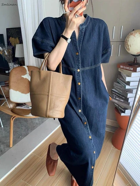 Zingj Korea Fashion Summer Puff Sleeve Women Denim Cardigan Dress Ladies  Womens Loose Dresses Casual Ca… in 2023 | Mini dress with sleeves, Denim  women, Dress with cardigan